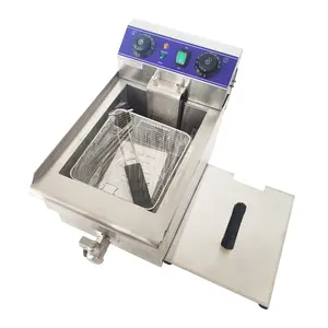 YOKOMA 110V 10L Commercial Deep Fryer Electric Stainless Steel 1600W Countertop Fryers for Restaurants 50-200°C Cooking Range Kitchen Tools