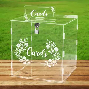 Card Box with Lock ,  Holder for Wedding Reception, Anniversary, Birthday & Graduation Decorations (Clear)