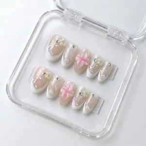 NailHavenl Short Almond Press On Nails 10Pcs Handmade Acrylic Nails with Charms Easy Application Reusable Nail Art for Chic Look