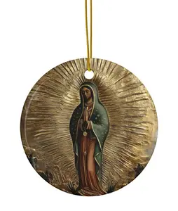 Our Lady of Guadalupe Medallion Ceramic Ornament Glass Ornament Music Gift Idea For Fan Concert Home Room Decor Birthday Holiday Gift For Family Friend Bestie