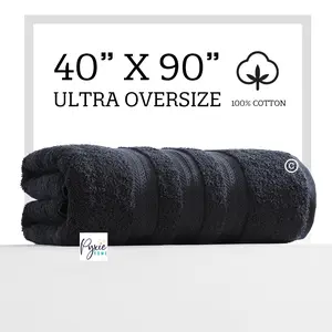 For Plus Size - Ultra Extra-Large Bath Towel - 40"x90" - Ultra Oversize Bath Sheet - 100% Cotton - BLACK COLOR