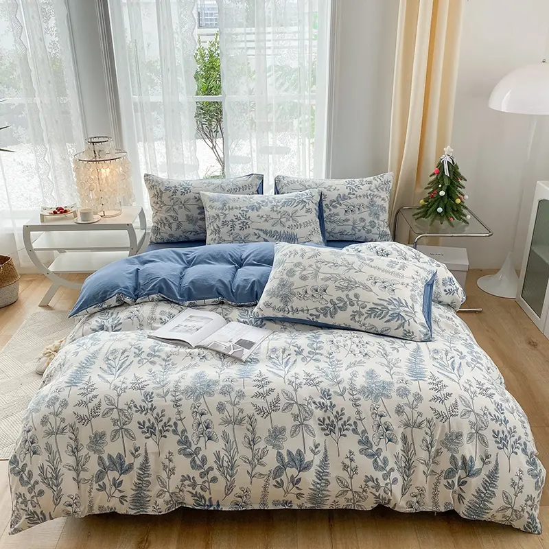 Modern Color Block Floral Bedding Set, Includes Duvet Cover & Pillowcases, Stylish Bedroom Decor, Comfortable & Fashionable Design