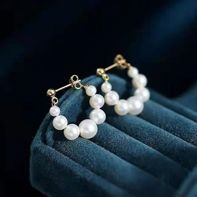 Sterling Silver Needle Pearl Earrings with Japanese and Korean Style Pearls
