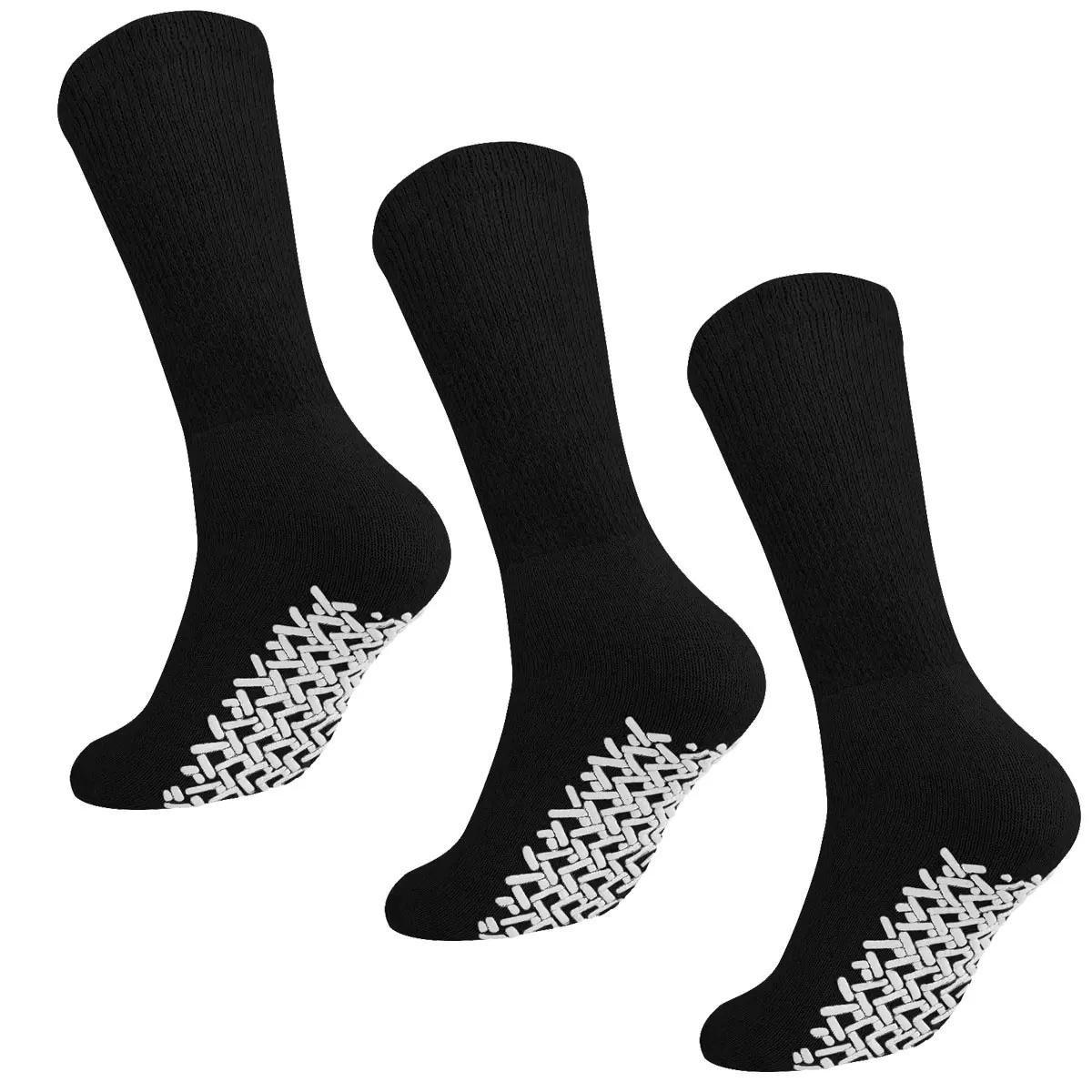 Falari Men Women 3-pack Anti Slip Grip Non Skid Crew Cotton Diabetic Socks For Home Hospital