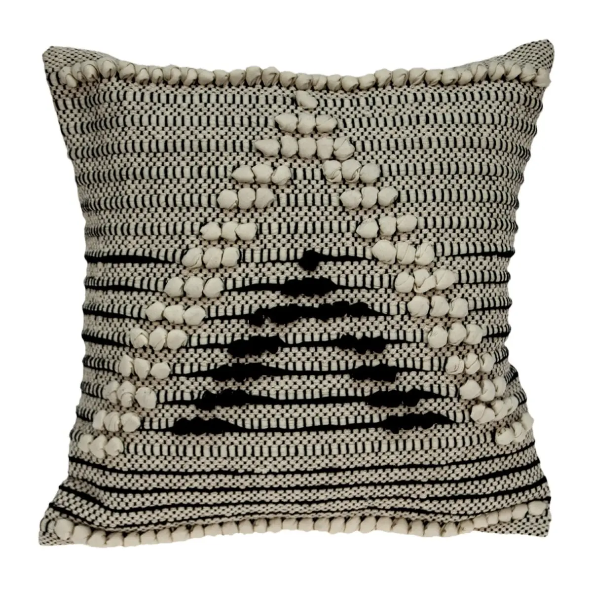 HomeRoots 6x18x18 in. Beige & Black Zippered 100% Cotton Soft Cushion with Embroidery, Includes 18x18 Cushion Cover, Cushion Covers