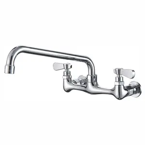 Kitchen Faucet Wall Mount with 8/12 Inch Swivel Spout 8" Center 2-Handle Commercial Sink Faucet Mixer Tap Polish Chrome Utility Faucet