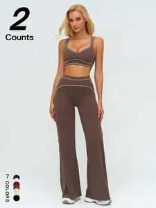 Women's Quick-Dry V-Neck Vest Outdoor Yoga Running High-Waisted Long Pants Casual Sportswear Set Sports Clothing for Women Workout Running Clothes