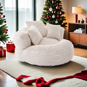 Oversized Corduroy Bean Bag Chair with 3 Pillows & Armrests High-Density Foam Filler for Adults Kids Bedroom Living Room Dorm Comfortable Backrest No Assembly Required