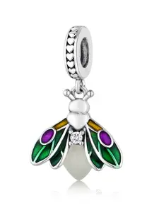 Copper Plated Silver Firefly Charm, Zircon Embedded Night Glow Cute Animal Pendant, Perfect Gift for Friends, All Seasons Jewelry