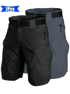 2PCS Men's Tactical Cargo Shorts - Solid Color, Non-Stretch Fabric  Multi-Pocket Durable Casual Shorts with Zippered Pockets Regular Fit for Outdoor Hiking Everyday Use (No Belt Included) SpringStatements
