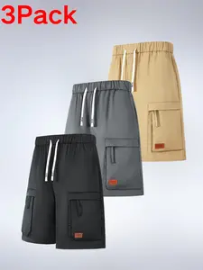 3-Pack Men's Casual Sports Cargo Shorts, Lightweight Quick Dry Tech Shorts with Multi-Pockets, Summer Athletic Streetwear Utility Bottoms