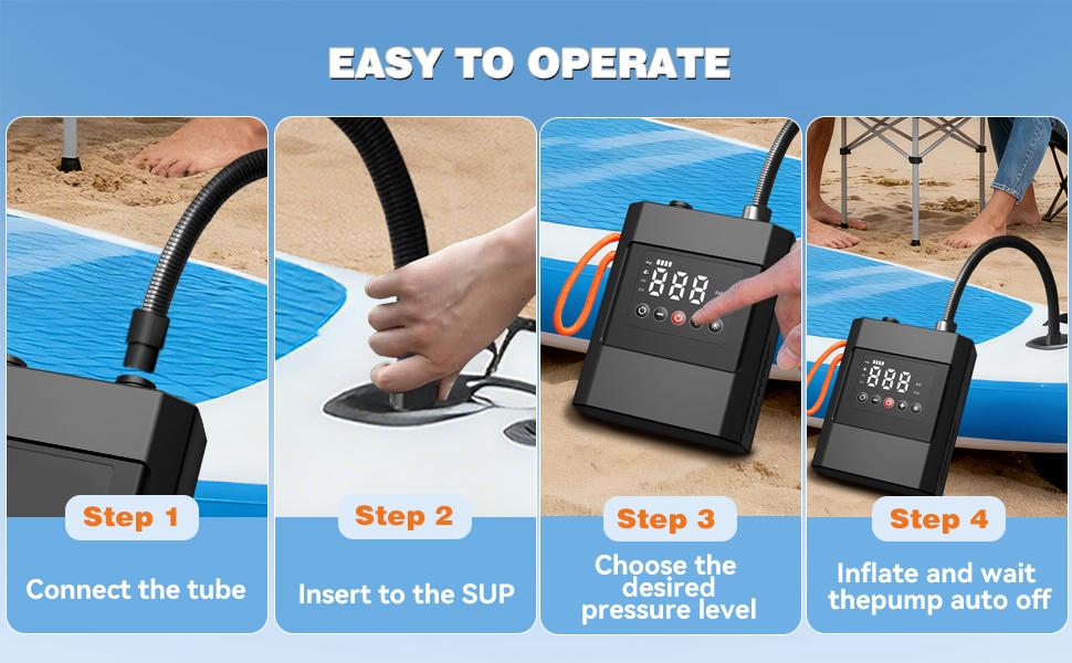 20PSI Electric High Pressure Paddle Board Pump, 12000mAh Dual-Stage Auto-Off, 12V DC Car Connector for Paddle Board Kayak Boat