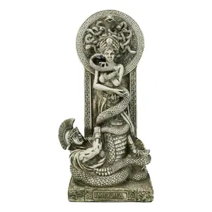 Greek Goddess Medusa With Hair Of Snakes And Serpent Tail By Altar Figurine