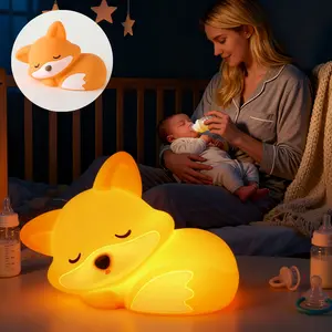 Cute Fox Baby Night Light for Nursery & Infants Room, Decorative Home Lighting Squishy Silicone BPA-Free Touch Lamp, Dimmable Bedside Lamp with 20-Min Timer, USB Rechargeable Soothing Nightlight for Boys Girls