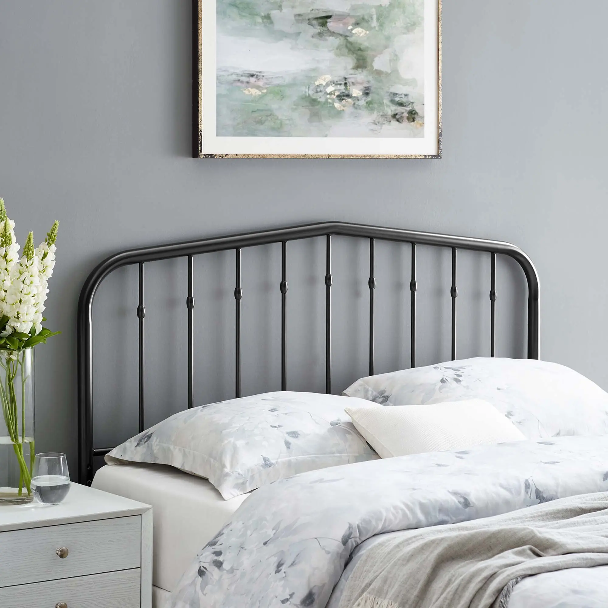 Lennon Metal Twin Headboard, Black Contemporary Adjustable Indoor Furniture for Bedroom, Dorm, Guest Room