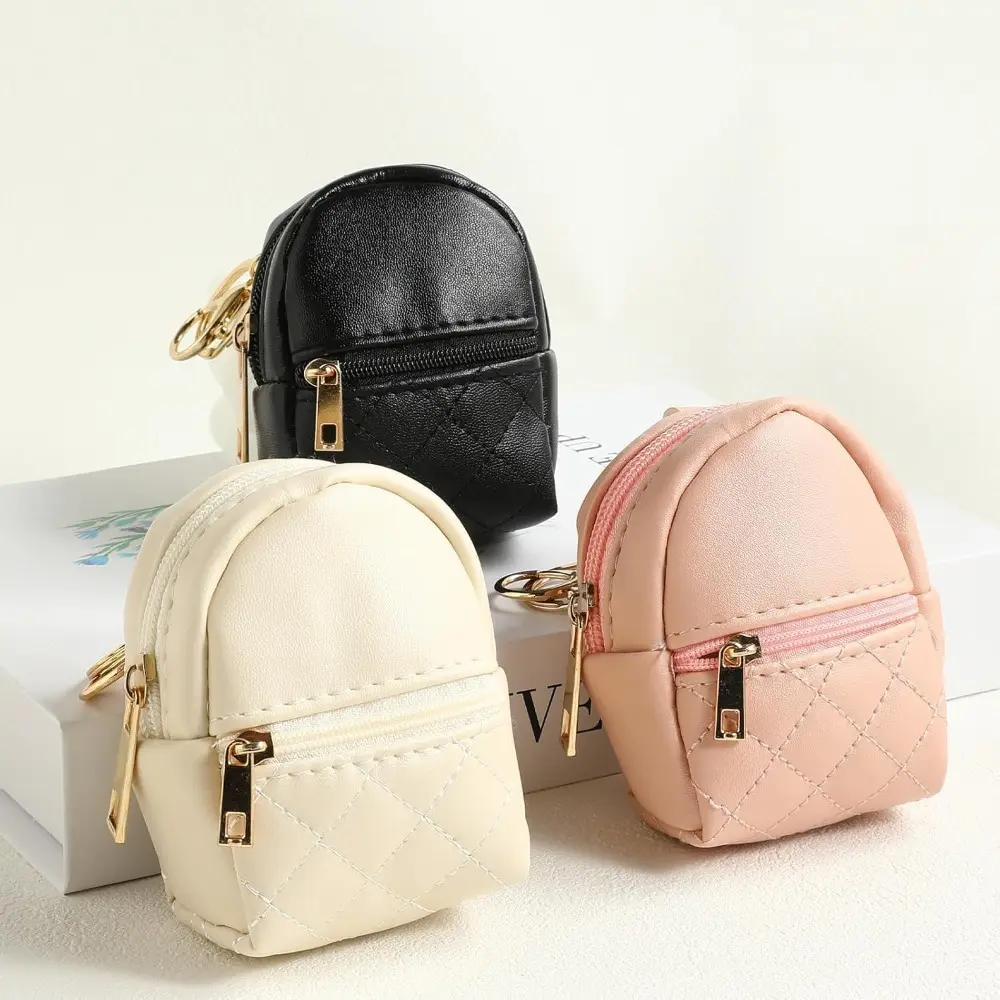 3-Pack Mini Backpack Keychain Bags for Women, Cute PU Leather Cosmetic Pouch with Double Zippers, Multi-Color Organizer Set, Backpack Sling Bag