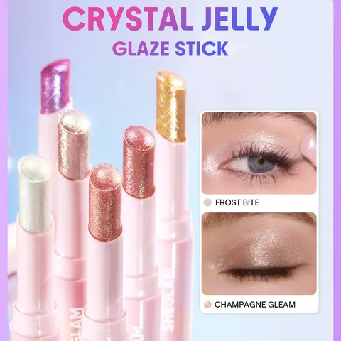SHEGLAM Crystal Jelly Glaze Stick Lipstick & Golden Girl Glitter Eyeshadow Stick - Hydrating, Glossy Lipgloss, Sheer Tinted, Smooth Jelly Texture, High Gloss Shine, Non-Sticky Lip Balm, Lightweight, Bouncy Crushed Gemstone Effect, Daily Makeup Use