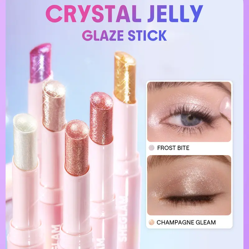 SHEGLAM Crystal Jelly Glaze Stick Lipstick & Golden Girl Glitter Eyeshadow Stick - Hydrating, Glossy Lipgloss, Sheer Tinted, Smooth Jelly Texture, High Gloss Shine, Non-Sticky Lip Balm, Lightweight, Bouncy Crushed Gemstone Effect, Daily Makeup Use