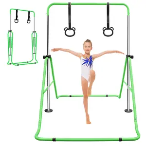 Multi-Functional Adjustable Height Children's Horizontal Gymnastic Bar With Bear Rings Pink Blue Purple Black Green Yellow
