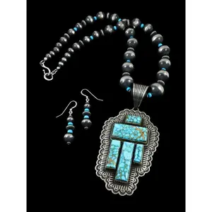 Native American Kingman Turquoise Necklace and Earrings Set