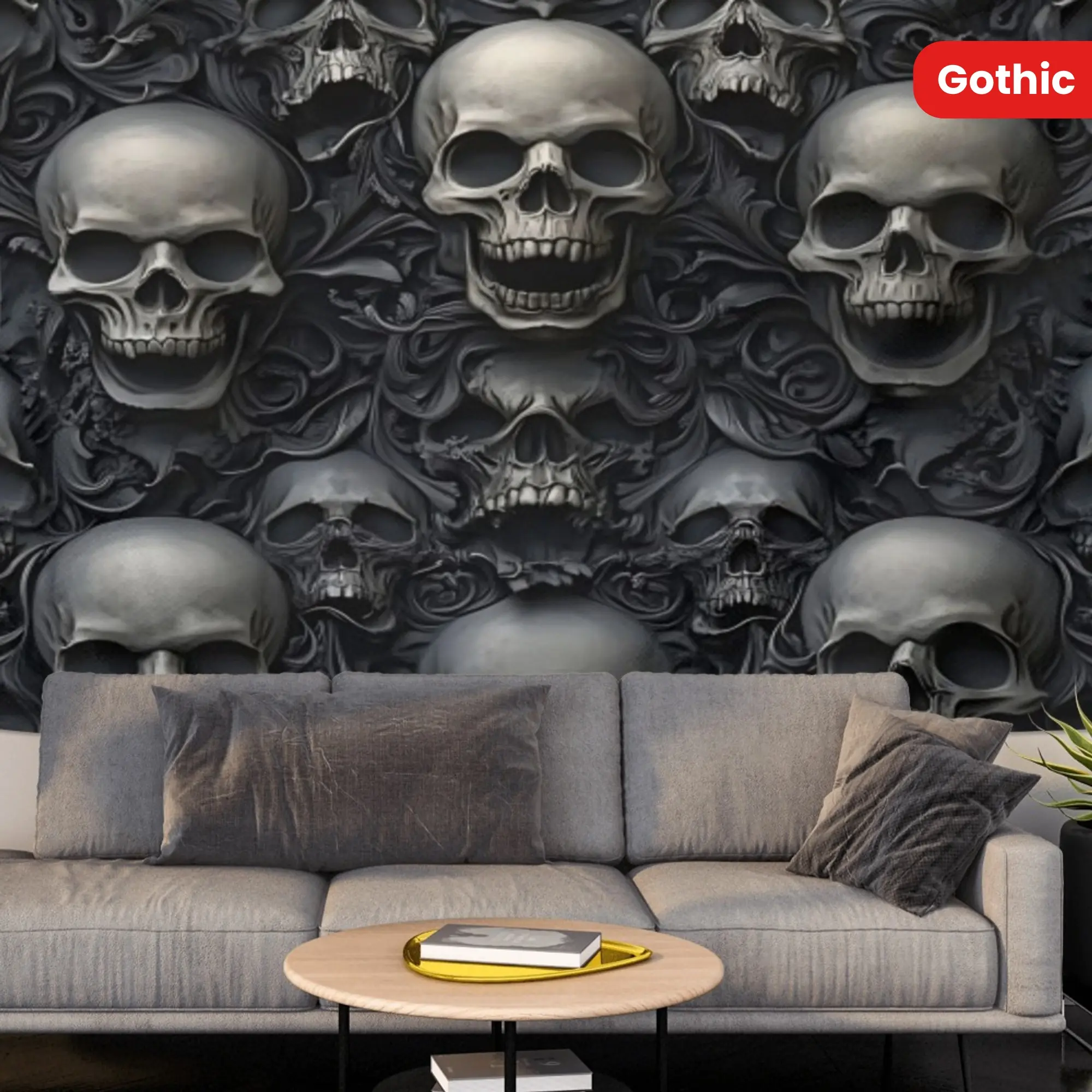 1pc Gothic Skull Wall Tapestry, 100% Polyester Peach Skin Velvet, Spooky Skeleton Design, Dark Fantasy Aesthetic Home Supplies, Halloween Decorations, Man Cave Decor, Room Art for Living Room - Landscape Themed, No Electricity Needed