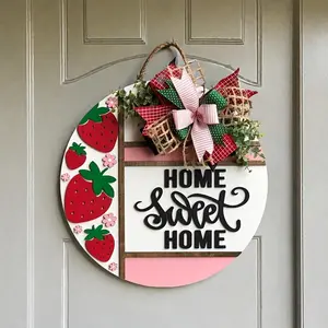 Strawberry & Letter Pattern Door Hanger, Summer Welcome Sign, Home Sweet Home Sign, Summer Decor, Porch Decor, Home Decor, Front Door Decor, Decorative Fruit Ornaments, Ornaments