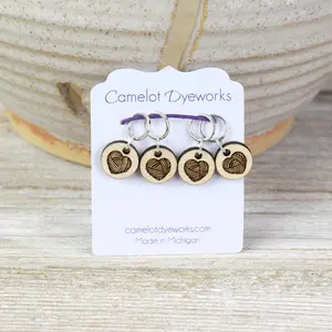 Set of 4 Laser Engraved Stitch Markers - Yarn Hearts