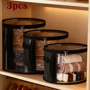 3PCS matte shoe box, Household Fabric Storage, Black large-capacity hat storage bag, top side with window, foldable, sturdy handle, cowboy hat, baseball cap, can hold up to 21 pieces, hat storage, all seasons can be used