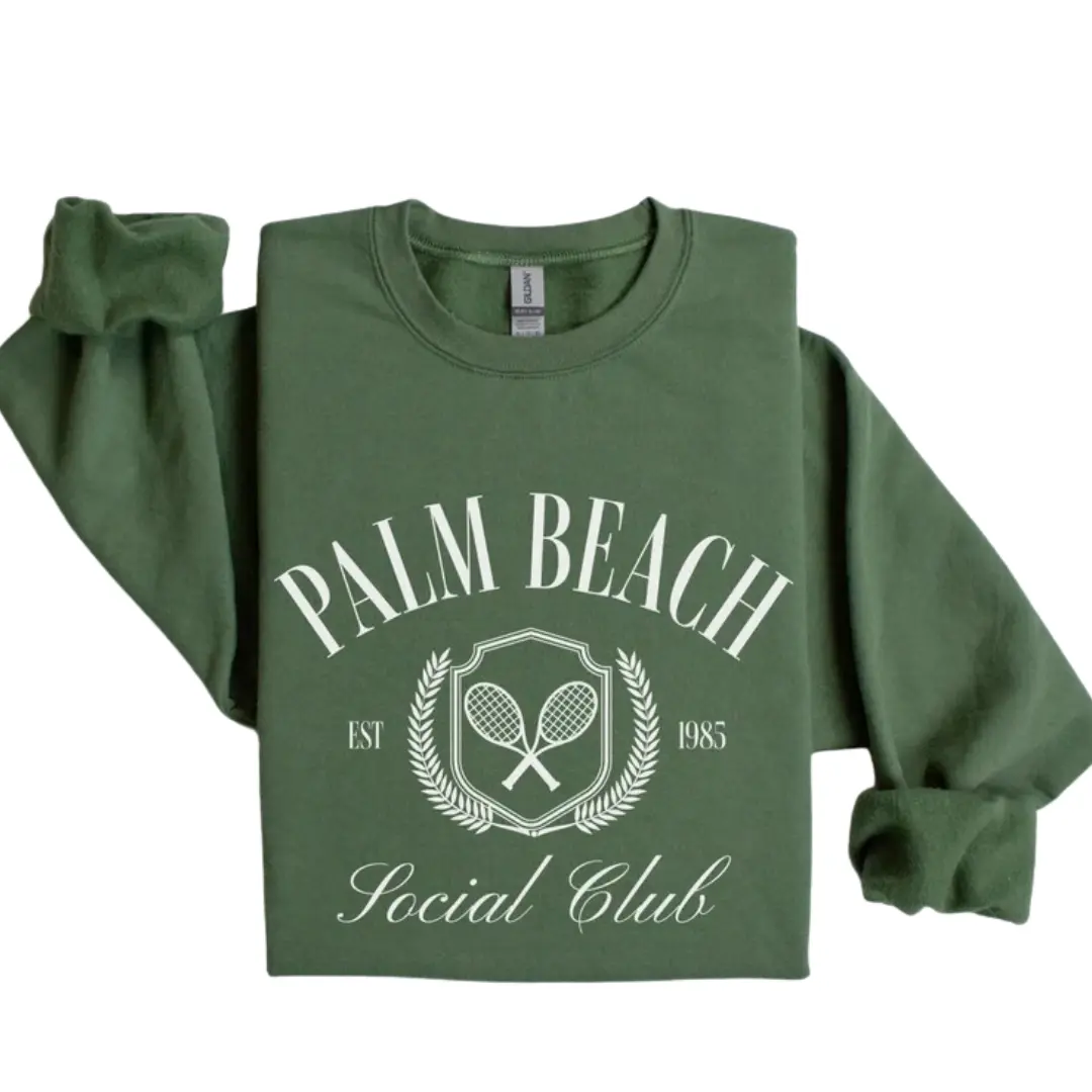 palm beach social club crewneck sweatshirt | preppy tennis pullover sweater | gift for her, girls trip bachelorette group outfit, unisex fit,cool gift, street shirt, summer shirt, beach shirt
