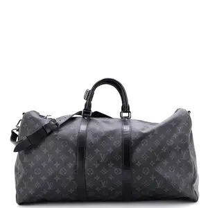 Pre-owned Louis Vuitton Canvas Coated, Leather Travel Bags Keepall Bandouliere Bag Monogram Eclipse Canvas 55 by Rebag