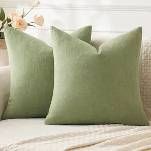 Sage Green Couch Pillow Covers 22x22 Inch, Set of 2 Soft Chenille Decorative Throw Pillow Covers Farmhouse for Sofa Living Room Bed