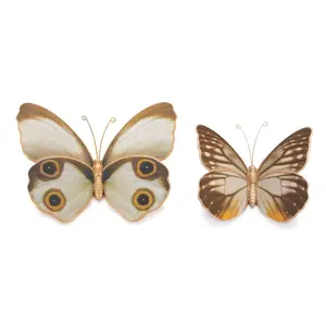 Melrose 92075DS Resin Butterfly Shelf Sitters (4 & 5 in., White & Brown - Orange) - Set of 2, Nature-Inspired Home Decor Shelves, Ideal Gift