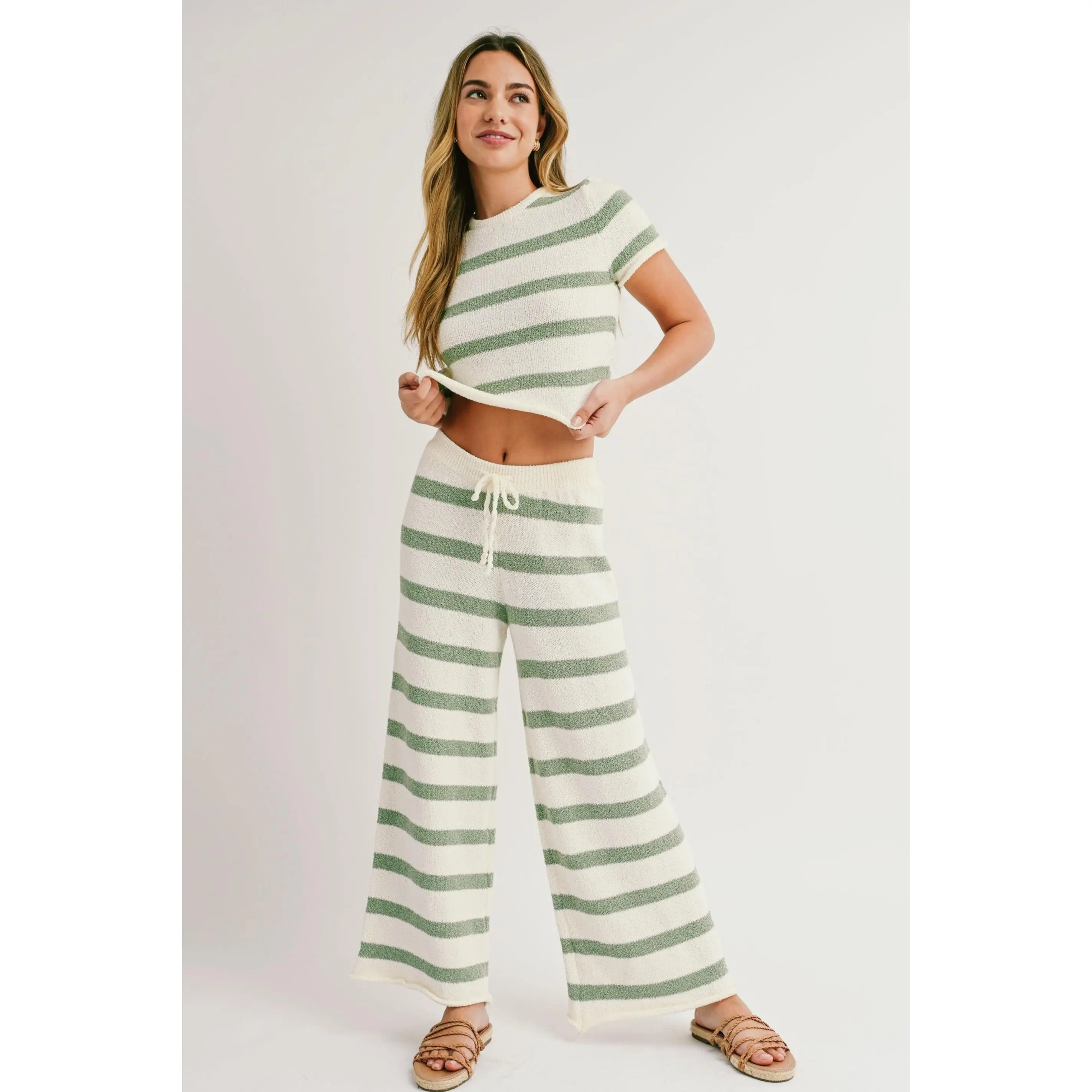 Sweet Talk Striped Sweater Set - Sage