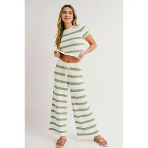 Sweet Talk Striped Sweater Set - Sage