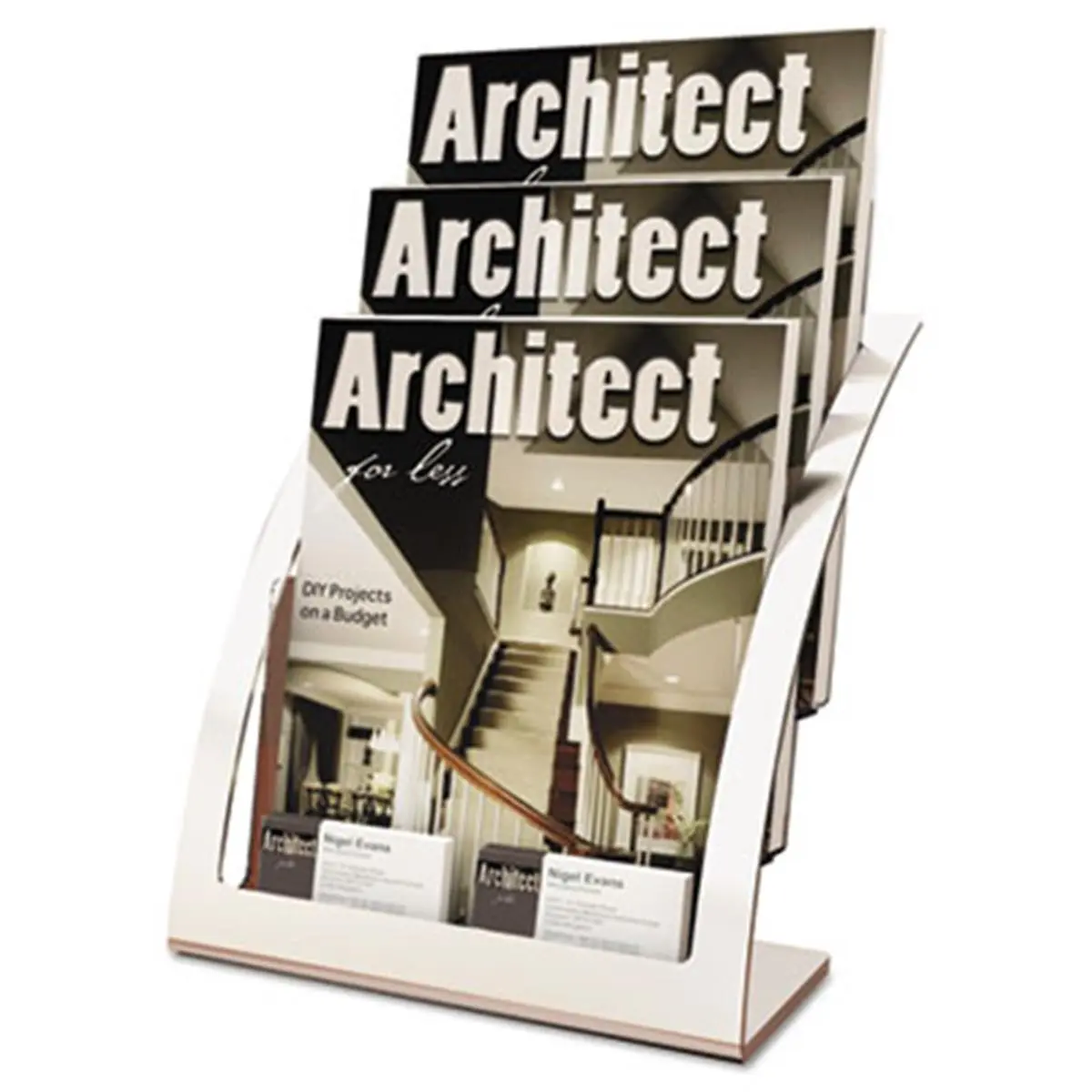 212 MAIN 3-Tier Magazine Holder - 11.25w x 6.94d x 13.31h Silver Desk Organizer, Modern Contemporary Look, Office Stationery Accessory