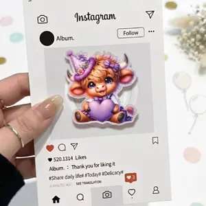 Purple Heart Highland Cow Phone Grip Magsafe, Party Vibes Kindle Grip, Cute Baby Cow Grip Holder, Cartoon Phone Grip, Gift for Girls Boys