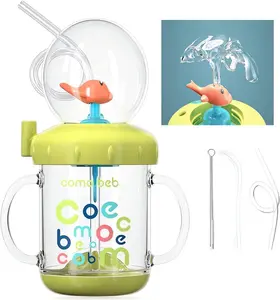 Drinking Cup with Whale Squirt, Cute Whale Cup Water Bottle, Whales Spray Sippy Cups, Leak Proof Weighted Straw Cups for Kids (220Ml/Green) Generic