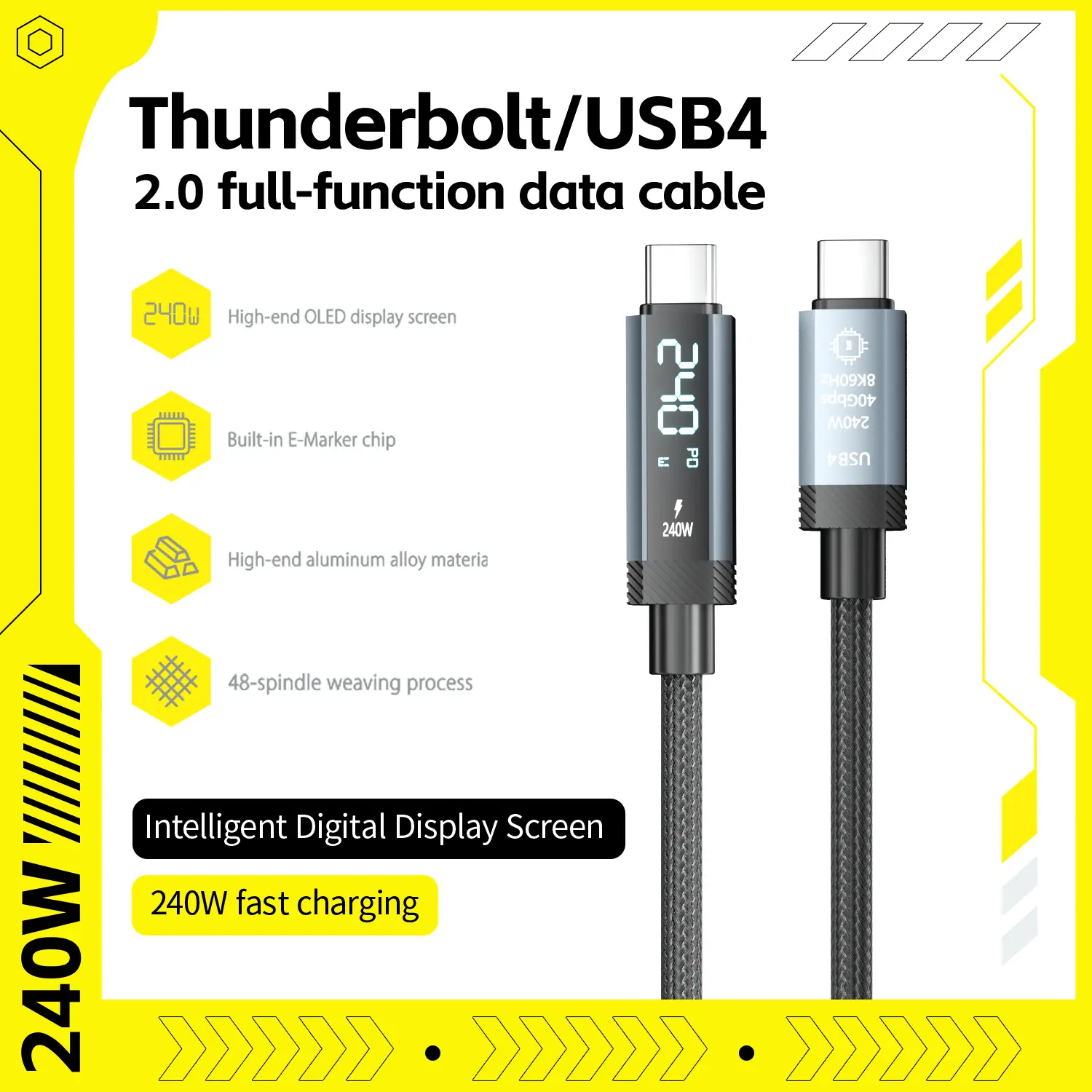 Norsem Thunderbolt 4 full-function cable 240W fast charging compatible USB4 data 40Gbps high-speed transmission 8K60HZ screen projection cable Smartphone Cellphone