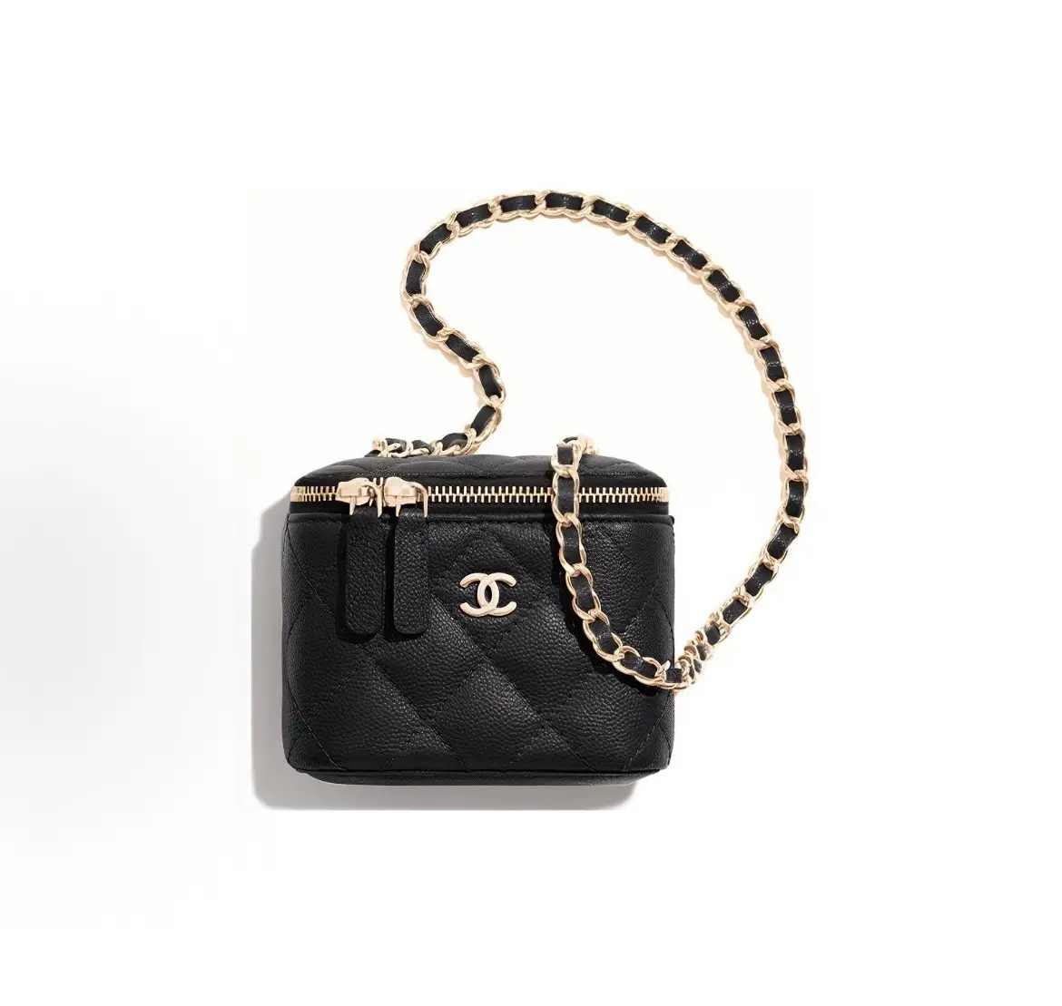 Pre-owned CHANEL Mini Box Chain Bag, Black Caviar Leather with Gold Hardware, Microchip Version 2507324