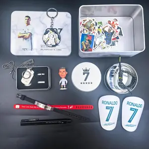 Ronaldo Gift Bundle(1 CR7 gift box+1 Keychain+1 Figure+1 Pen+1 Necklace+2 Rings+1 Pair Of Shin Guards+5 wristbands)CR7 Fans Gift, Birthday Gift for Boys, Football Accessories