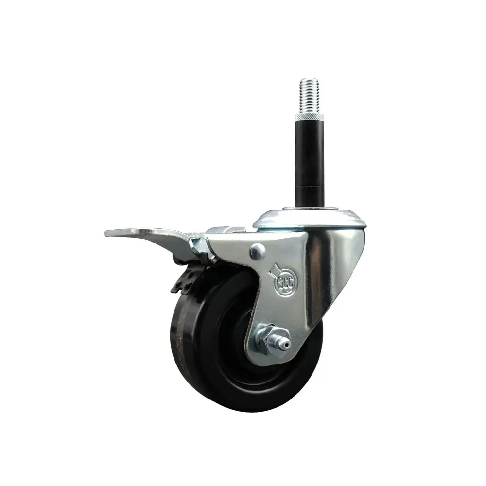Service Caster SCC-EXTTL20S314-PHR-34 Phenolic Swivel Expanding Stem Caster, 3x1.25in Black Wheel, 0.75in Stem, Roller Bearing, Total Locking Brake, 300 lbs Capacity for Round or Square Tube Legs, Shop Projects, Work Tables, 300 Lbs/Caster, Casters
