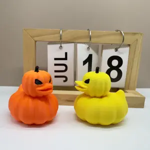 1pcs -3D printed Halloween duck, uncharged black demon duck, home bedroom decoration, PVE material orange pumpkin ornament, Figurine, suitable for holiday parties, birthday gifts for children and friends, Collectible room decor
