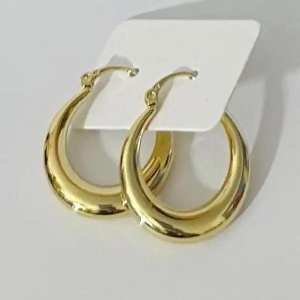 #1418 Stainless Steel Hoop Earrings 35mm 30mm 25mm 3 Layer 14k Gold Plated Water Resistant Daily Wear High Quality