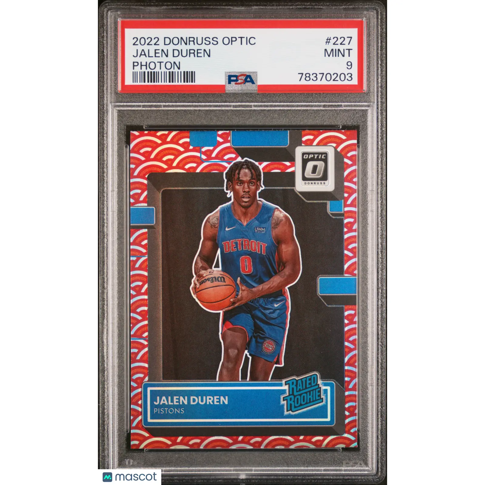 2022 PANINI DONRUSS OPTIC JALEN DUREN #227 PHOTON ROOKIE RC PSA 9