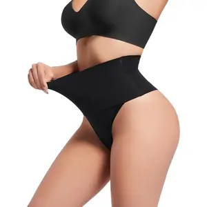 Tummy Control Thong Shapewear for Women Seamless Shaping Thong Panties with Lace Body Shaper Underwear Girdle Beige Sexy