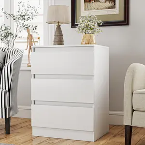 Spaco White Wood Nightstand for Bedroom, 3 Drawer Bedside Table with No-Handle , Modern Sidetable with Drawers, Chest Of Drawer for Small Place