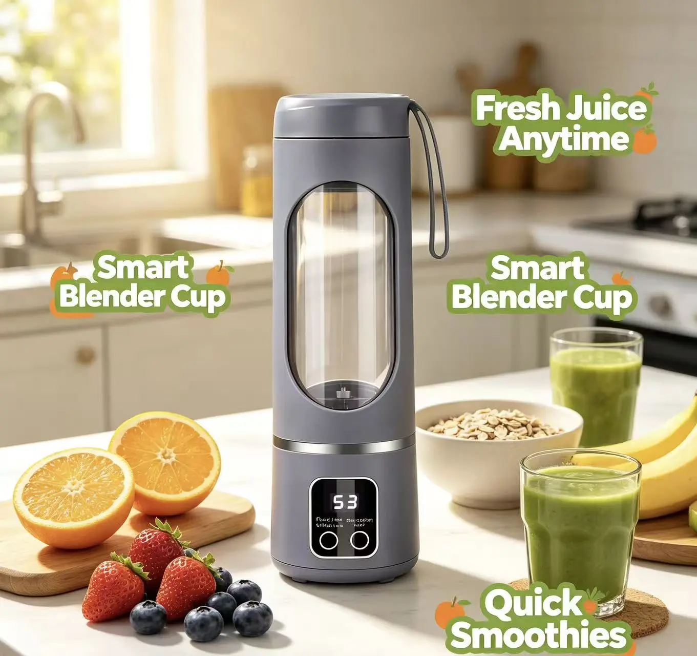 Smart Portable USB-Charging Blender Cup: Large Capacity (450 ml), LED Display, Leak-Proof, Ideal for Fitness, Baby Food, Juicing, and More