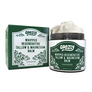 Grazly Dead Sea Magnesium & Tallow Balm - 100% Grass-Fed All-Natural Sleep & Recovery Balm for Faster Sleep Onset, Muscle Recovery, Deep Sleep - Silky Smooth Moisturizing 3x Better Absorption Than Oral Supplements - Non-Greasy, Made in USA
