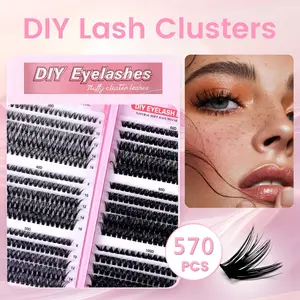 Lash Clusters Kit for beginners Eyelash Clusters Kit Lashes Clusters Kit Cluster Pestañas Postizas Naturales with Lash Bond&Seal,Lash Tweezers,Mascara Brush(570pcs 30D+40D+50D+60D+80D+100D Kit,8-16mm)