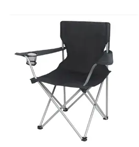 Basic Folding Camp Chair with Cup Holder Black Portable Outdoor Chair for Camping